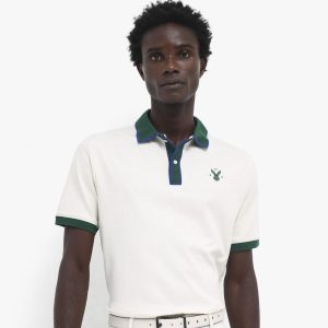 Lark Off White Cotton Plain Regular Fit Polo T-shirt