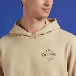 Beige Graphic Print Full Sleeve Hooded Swatshirt